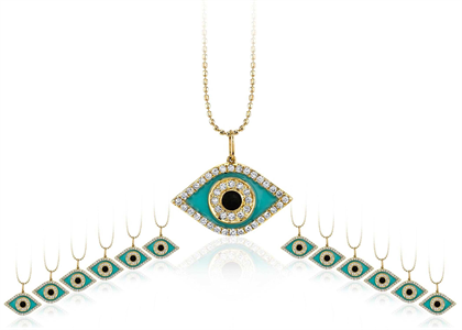 Gold Plated Enamel Evil Eye Pendant with CZ Studded